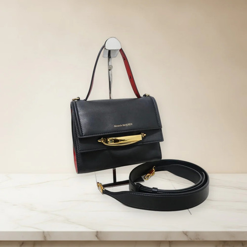 Alexander McQueen The Story Black Leather Shoulder Bag