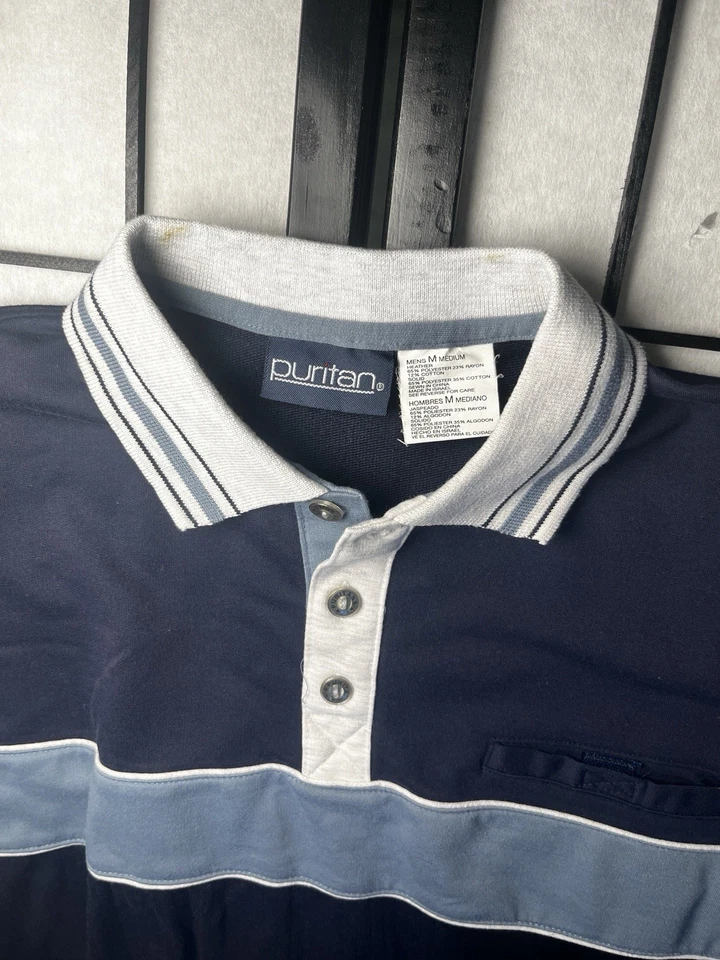 Vintage 1920s Men’s M The Great Gatsby Navy Puffy Short Sleeve Polo Shirt TTC GW - Image 2 of 4