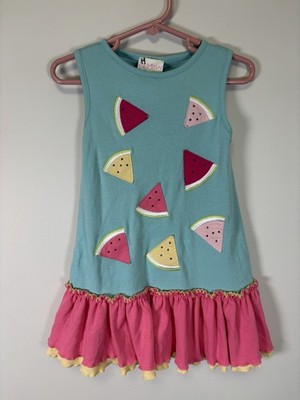 Lemon Loves Lime Watermelon Tiered Dress Girls Size 2T Ruffles Pink Yellow Blue 