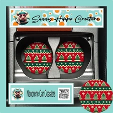 Car Coasters Christmas Sweater Trees Knitted Holiday Set of 2 Neoprene Absorb