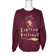 Gildan Espresso Patronum Harry Potter Sweatshirt Medium Maroon Excellent Graphic