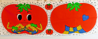 Calico Tomato Pillow Panel Fabric Vintage Sewing Cushion Craft Cute Novelty NEW!