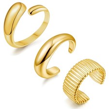 3PCS Chunky Gold Cuff Bangle Bracelets For Women Teardrop Irregular Bangle Light