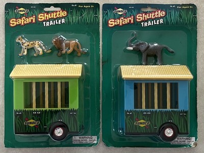 2001 Set 2 NOS Sunoco Safari Shuttle Trailer Toy Elephant Lion Cheetah Leopard