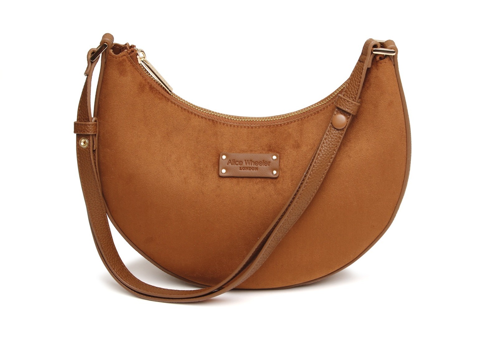 Alice Wheeler Suede Kensington Crossbody Shoulder Bag in Fudge