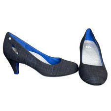 Betabrand Classic Black/Blue Subtle Plaid Round Toe On Your Mark HeelsSize 9.5