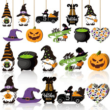 30 Pcs Halloween Wooden Hanging Ornaments Halloween Tree Decorations Colorful Go