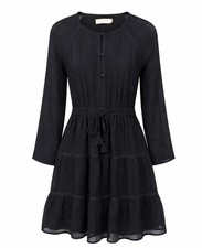 Tory Burch Silk Dress Size 2 Black Long Sleeve Knee Length Wedding Guest