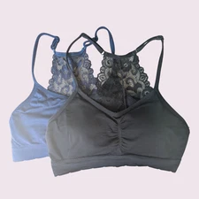 Womens lace bralette set 2 pack size small navy black racerback wireless