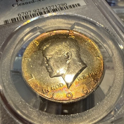 1964-D 50C Kennedy Half Dollar 90% Silver Beautiful Toned AU Tape Tone Free Ship