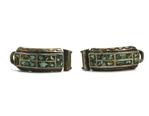 Vintage Silver & Crushed Turquoise Inlay Ladies Watch Tips End Pieces