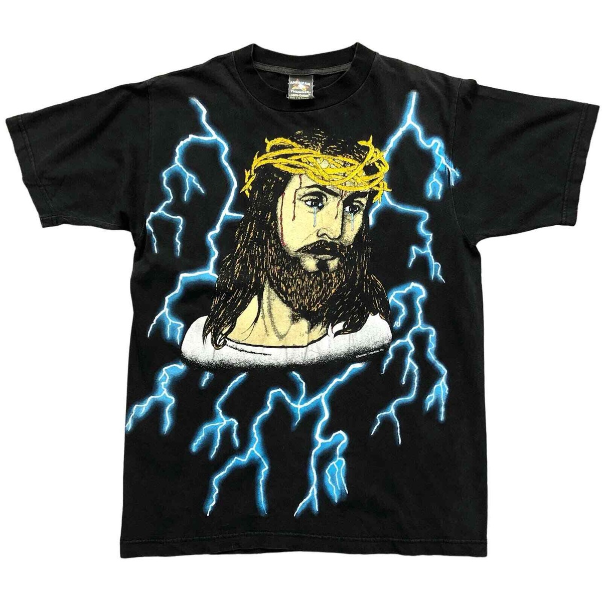 Vintage American Thunder Jesus Lightning AOP T-Shirt L 90s Vintage American Thunder Jesus Lightning AOP T-Shirt L 90s