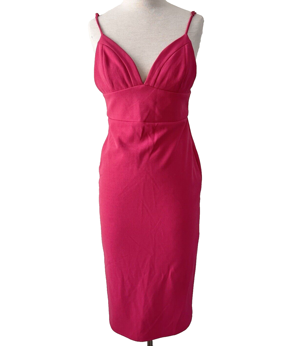 lulus hot pink midi dress Bodycon Sz Medium Spaghetti Strap Zipper Back New MATERIAL_Lace
