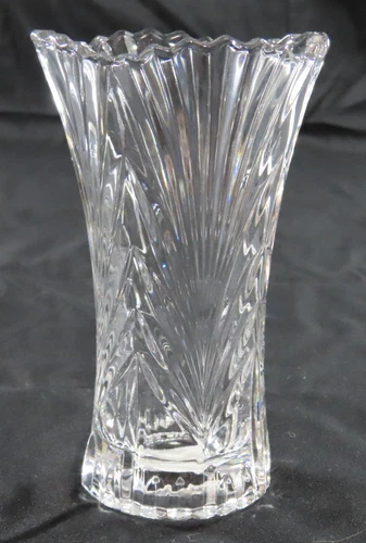 Crystal Flower Bud Vase 5" Ribbed Mikasa Swirl Oval Mouth Art Deco Excellent