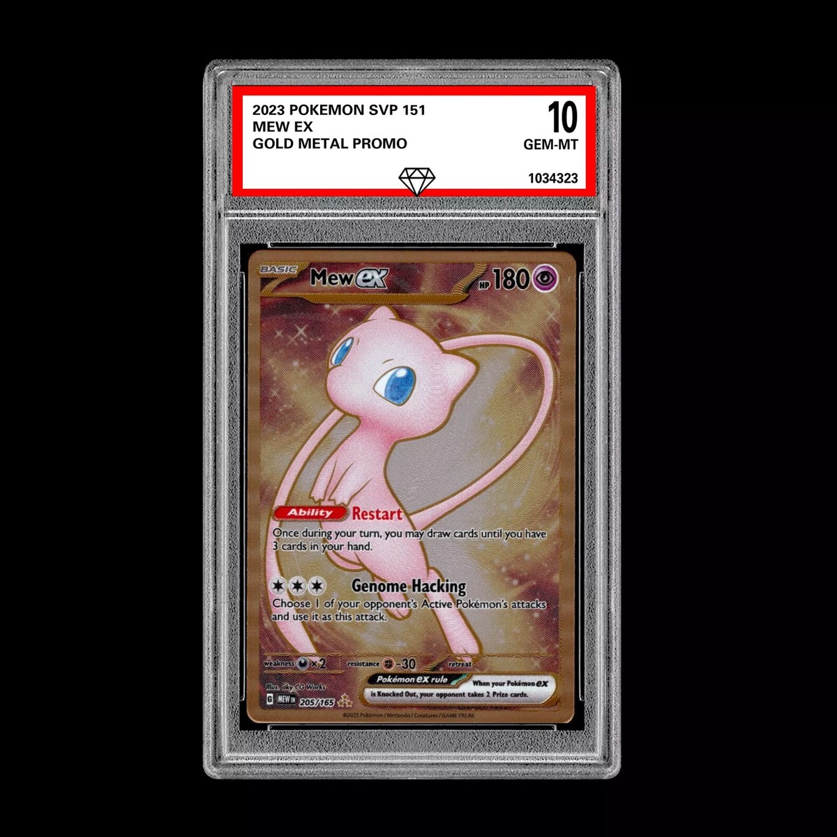 Graded 10 Pokemon 151 Mew EX #205/165 Gold Metal Ultra
