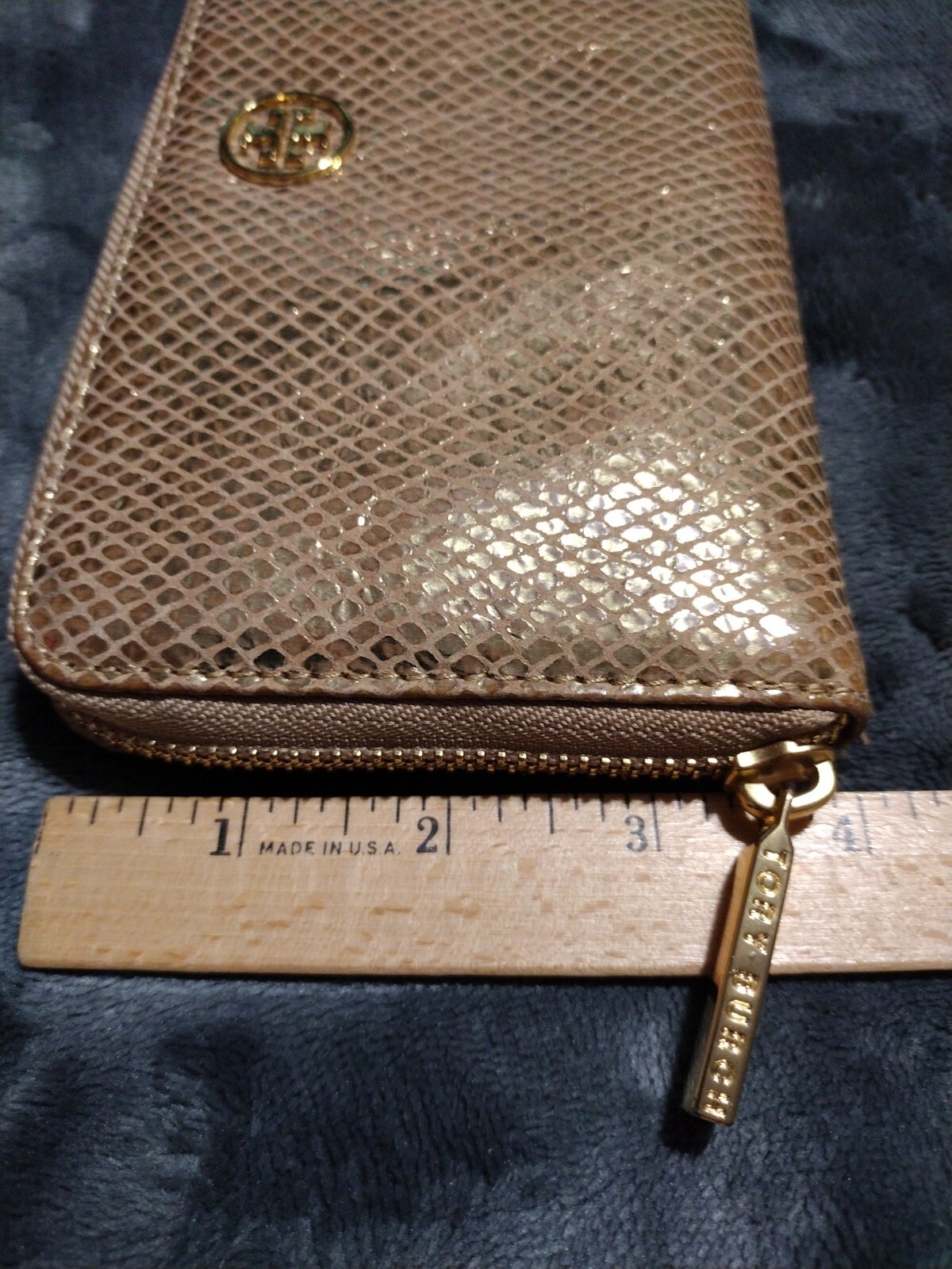 Tory Burch Gold python zip around continental wal… - image 11