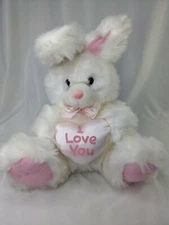 Heartwarmers White Rabbit Plush Love You Pink Heart 12" Carlton Cards Stuffed 