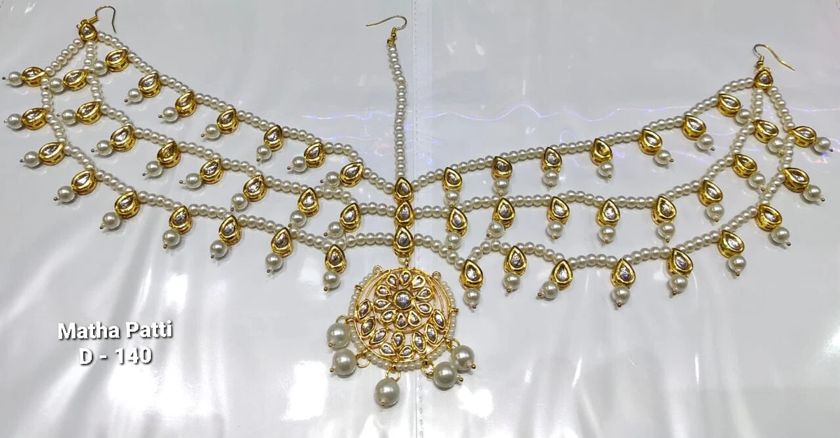 Gold tone Ethnic Matha Patti Kundan Traditional Head Piece Jewelry