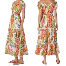 Farm Rio colorful tropical printed Macie Tiered Maxi Dress size medium