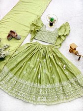 Kids Girls Ethnic  Chinon Silk Embroidery Work lehenga Blouse Dupatta 22-MNT