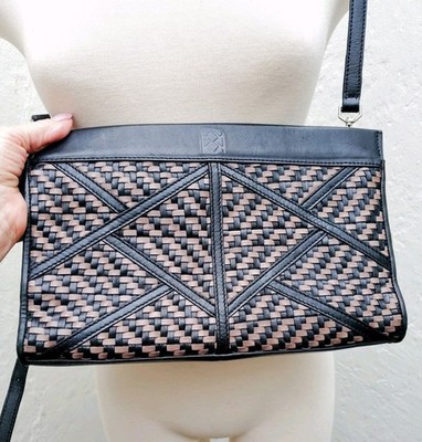 Christopher Kon Woven Leather Crossbody Black/Cream Purse Bag