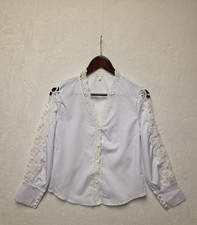 Lace Long Sleeve Top Button Up Sz Medium White Wedding Elegant Eyelet
