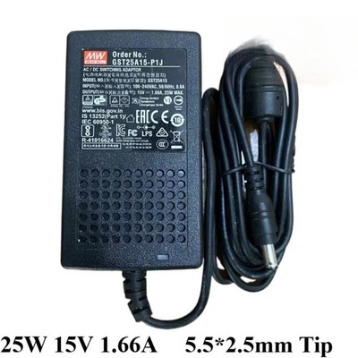 MEAN WELL 25W 15V 1.66A Charger Power Supply 5.5*2.5mm Tip AC Adapter 