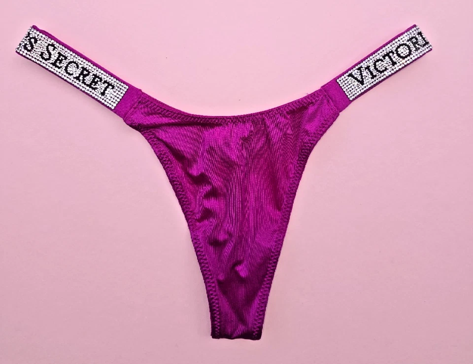Tanga Victoria's Secret Muy Sexy Logo Satén Brillo Correa Panty Berry XS S M L XL Foto 2 de 4