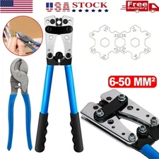 6-50mm² Battery Cable Lug Crimping Tool Wire Crimper With Cable Cutter 10-0 AWG