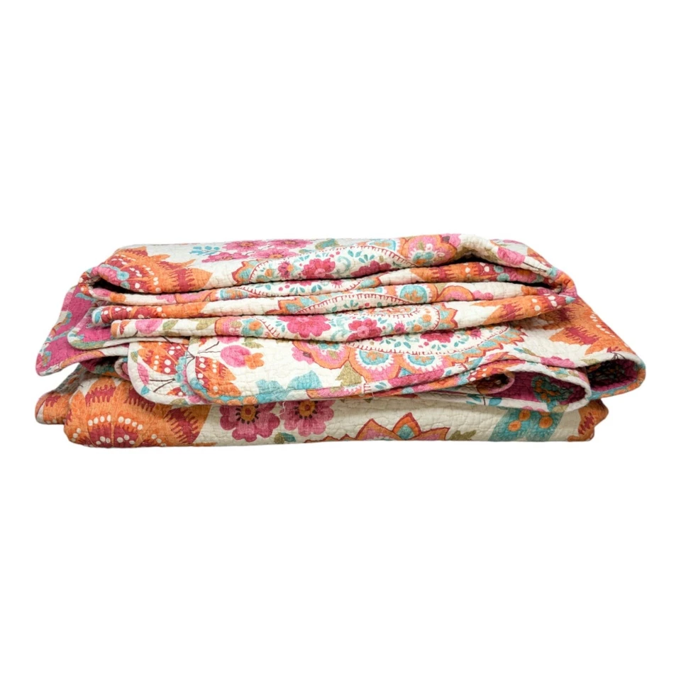 Colcha Edredón Floral Paisley Reversible Queen Rosa Naranja 102" x 90" Foto 4 de 4