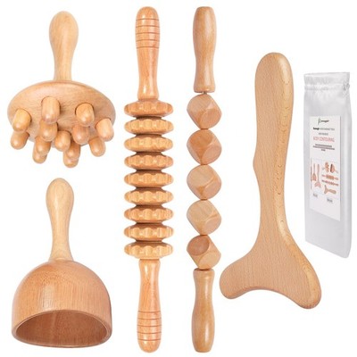 Wood Therapy Massage Tools 5-in-1 Lymphatic Drainage Kit Sculpting Komogir Body