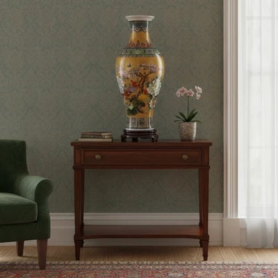 Jingdezhen Ceramic Floor Vase Gold 18.1" Large Fishtail Asian Floral Decor - Image 1 of 4