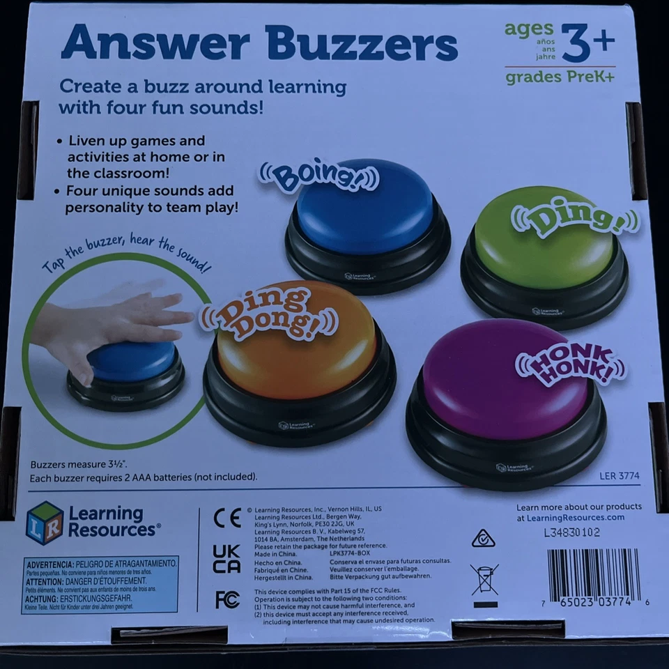 Zumbadores de respuesta de recursos de aprendizaje - Juego de 4, edades 3+ zumbadores de colores surtidos Foto 2 de 4