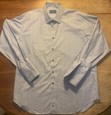 David Donahue Trim Fit Light Blue Plaid Dress Shirt Men’s 18 34/35 Barrel Cuff