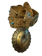 Kathy Van Zeeland Gold Concho Hornback Turquoise Western Belt Small