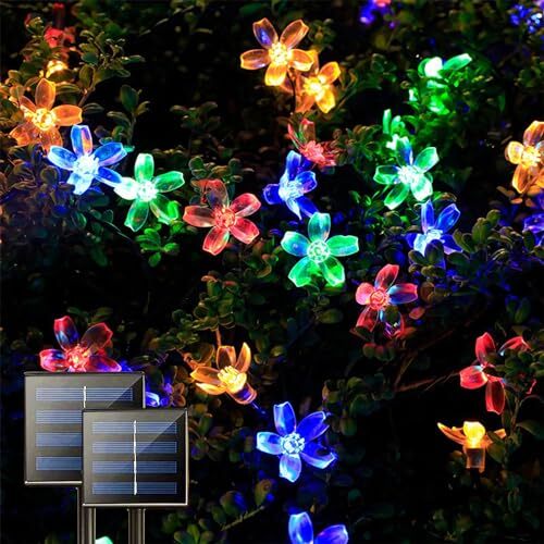 Solar String Flower Lights Outdoor 2Pack 200 LED 80Ft Multi-Color Fairy 2 Pack