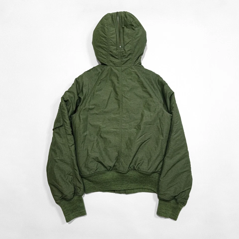 diesel fishnet detail fur hooded bomber jacket S OLIVE DESIGNER Y2K MILITARY PRM - Image 2 of 4