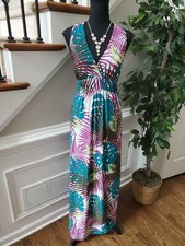 Attention Womens Multicolor Polyester V-Neck Sleeveless Casual Maxi Dress Size S