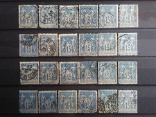SA30 - Vrac Lot 24 Timbres oblitérés Sage bleu 15 c  France Cote 48 € à étudier