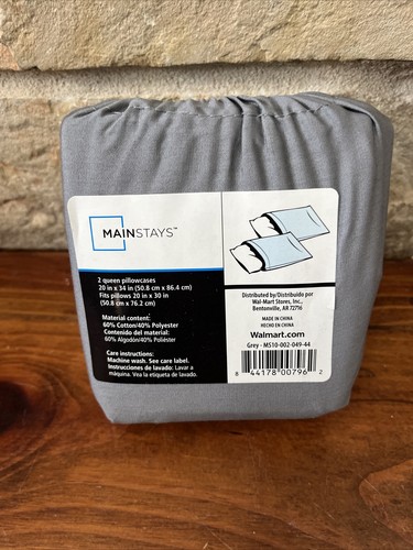 Pack de 2 fundas de almohada Mainstays Queen 200 hilos gris algodón rico - Imagen 3 de 10