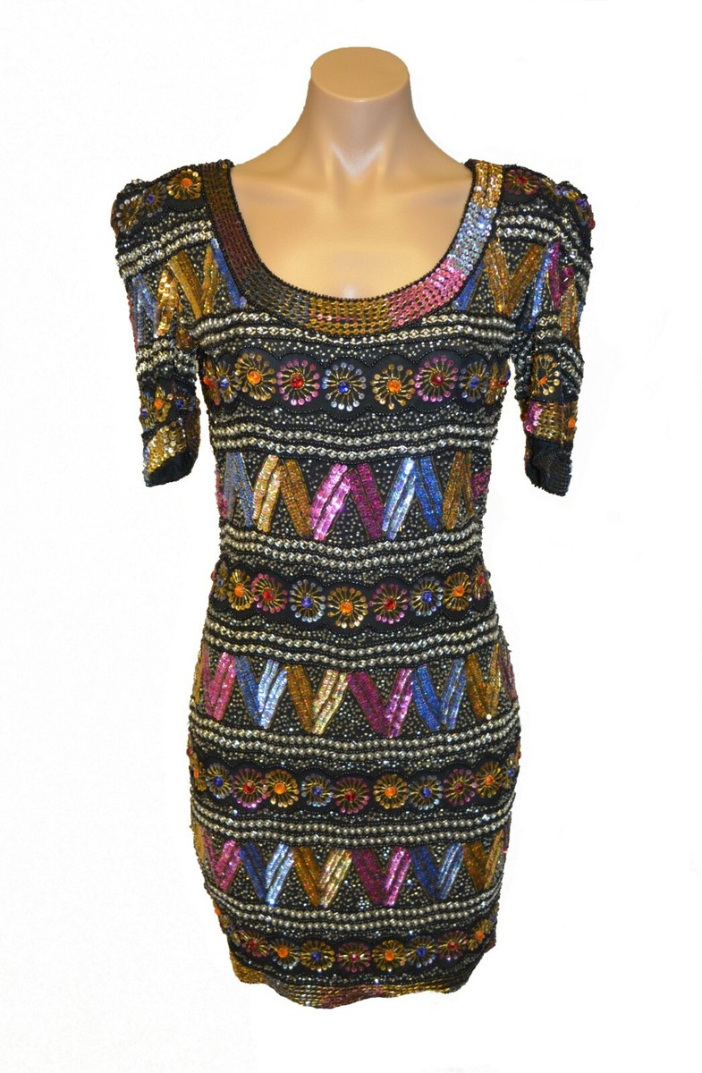 black and rainbow prom dress Multi Color Rainbow Sequins Formal Dress