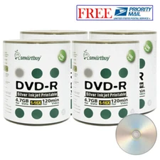 400 Pcs SmartBuy DVD-R DVDR 16X 4.7GB Silver Inkjet Hub Printable Record Disc