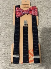Dockers Men's Bow Tie and Suspender Set - NEW - Blue and Red