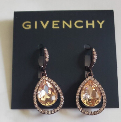 GIVENCHY Pavé & Pear-Shape Crystal Drop Earrings (Authentic & New)
