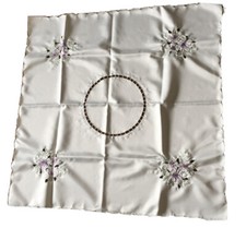 TABLE COVER BEIGE/TAN Embroidery Rose Tablecloth Square Night Stand-Side Coffee