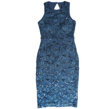 Vince Camuto Dress Bodycon Sleeveless Lace Sequins Lined Knee Length Blue Sz 2