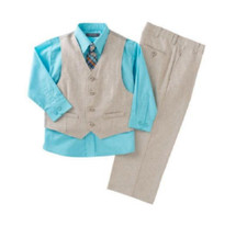 Kenneth Cole Reaction Boys' 4-piece Khaki  Blue Pant Suit 4T .