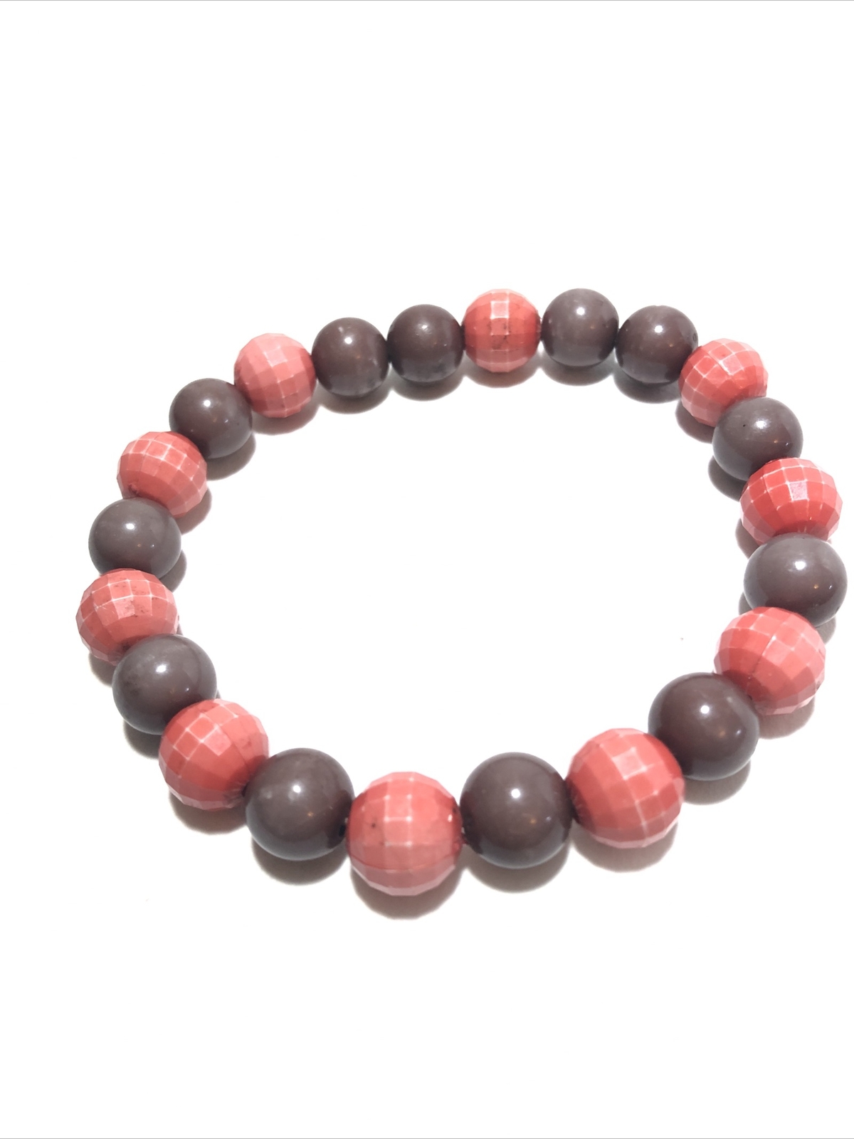 Women’s Red & Brown Acrylic Bead Stretch Bangle Bracelet- Fashion Jewelry.