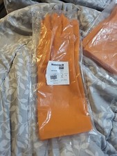 Honeywell 18" unlined Rubber gloves Size 10 (XL) new; made in USA anti-c Orange 