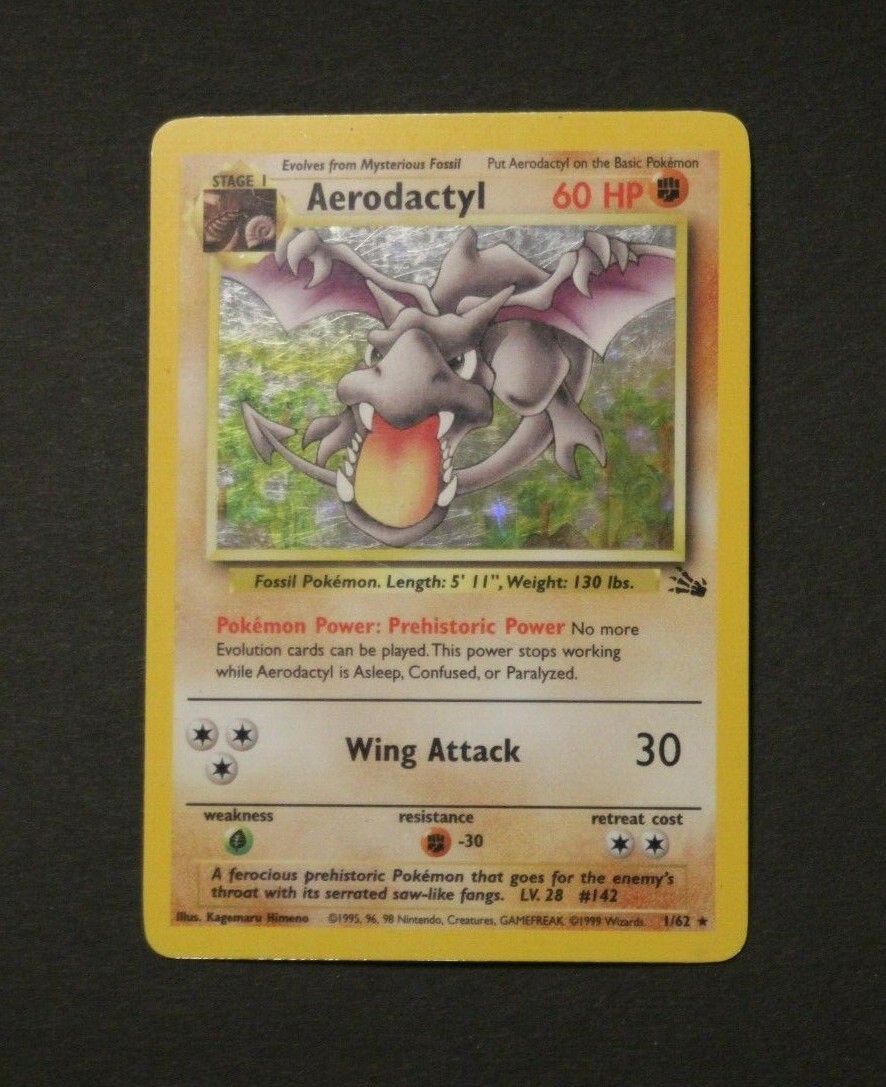 Aerodactyl 1/62 1999 Vintage Pokemon Holographic Shiny Foil Holo Card Aerodactyl 1/62 1999 Vintage Pokemon Holographic Shiny Foil Holo Card